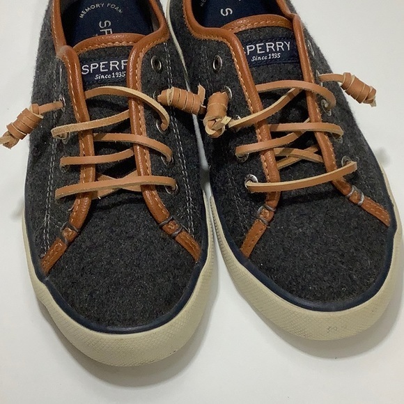 Sperry top sider leather trim wool blend slip on sneakers women size 6.5 M EUC - Picture 9 of 14